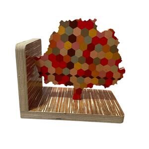 Wolfum Home Adornment Wood‎ Honeycomb Rainbow Pixel Tree Hand Made Book End